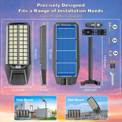 Lighteme 4000 W Solar-Straßenlaterne, 7000 K, 800000 lm, automatisches Ein-/Ausschalten, Dämmerung bis Morgengrauen, IP67, wasserdicht, Bewegungssensor 