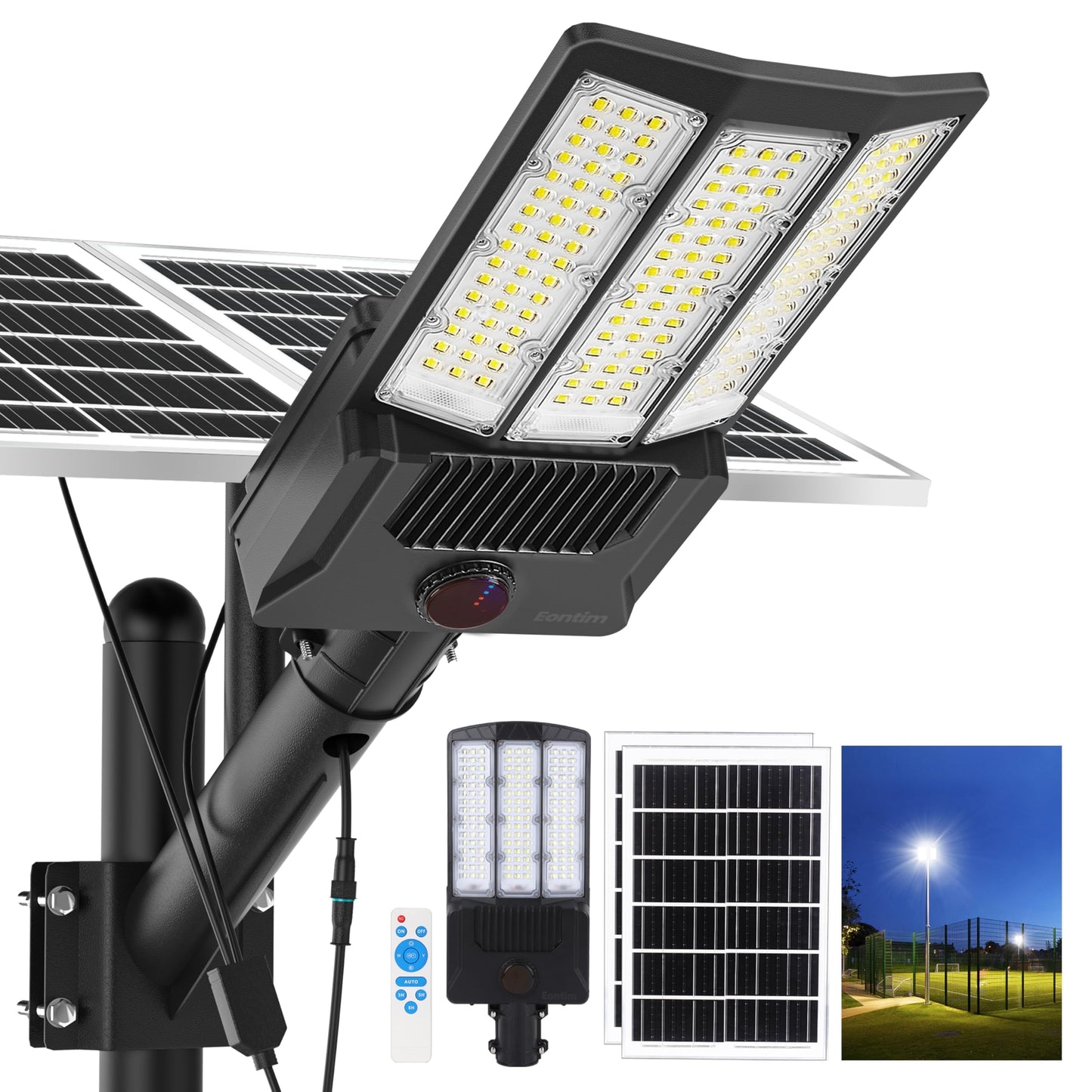 Lighteme 6500 W Solar-Straßenlaternen für den Außenbereich, 500.000 lm, leistungsstarke kommerzielle Parkplatzbeleuchtung, 6500 K, Dämmerung bis Morgengrauen, mit Fernbedienung 