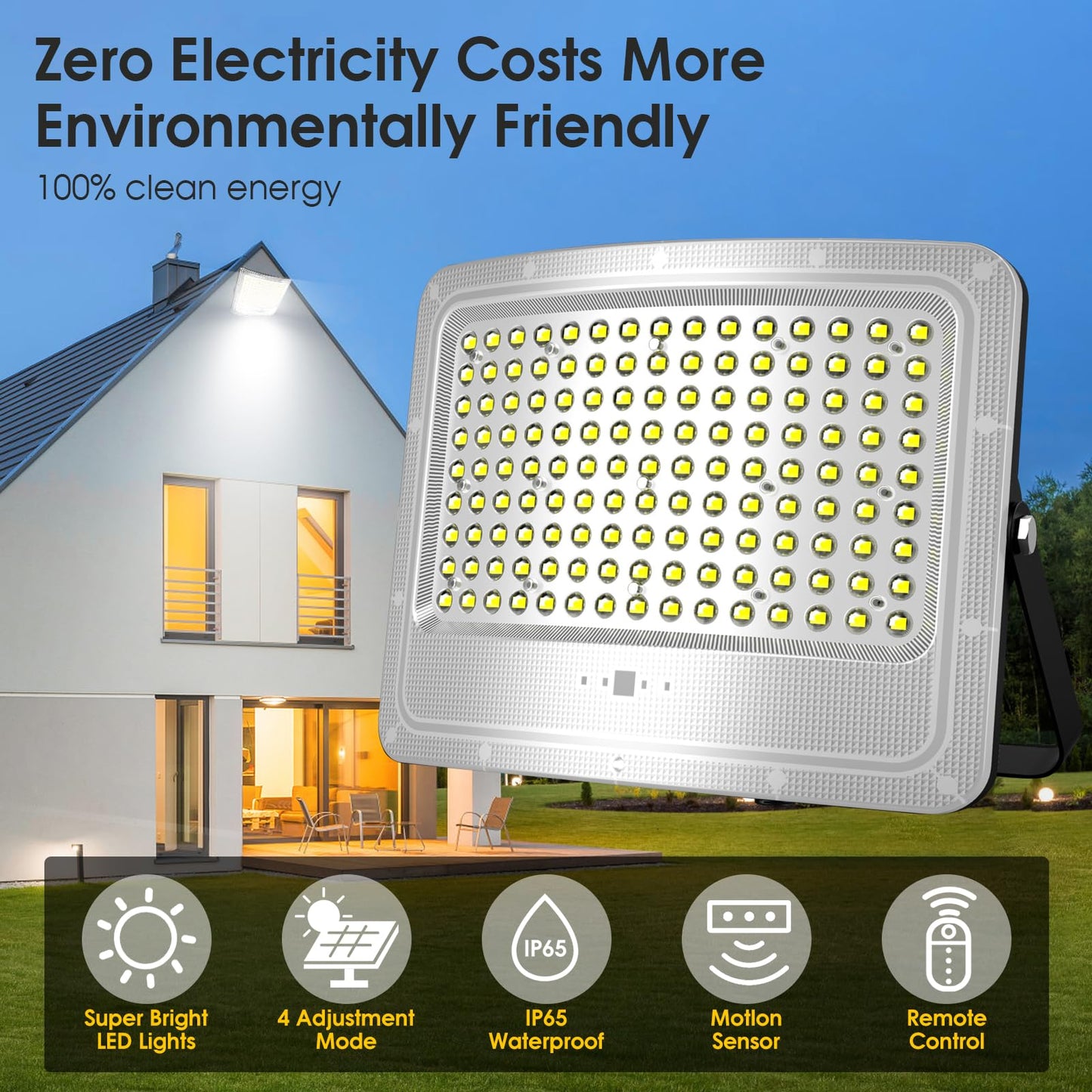 Lighteme 2000 W LED-Solarflutlicht, 242 LED-Straßenflutlicht, wasserdicht mit Fernbedienung und 16,4 Fuß Kabel 