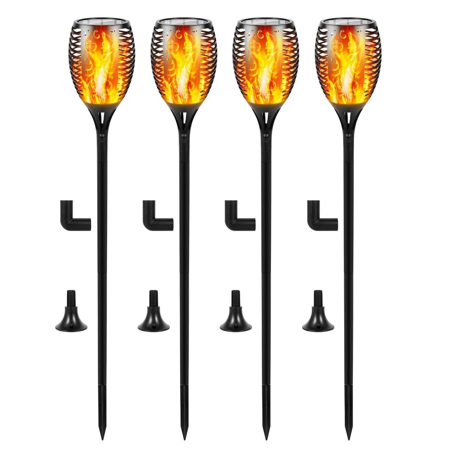 Lighteme Solar-LED-Flammenlampe, Rasenflamme, flackernde Fackel, Feuer im Freien, 96 LED-Leuchten, 4er-Pack