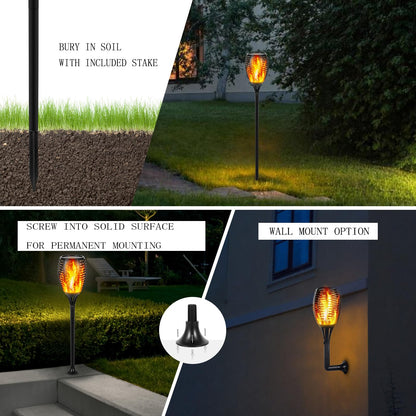 Lighteme Solar-LED-Flammenlampe, Rasenflamme, flackernde Fackel, Feuer im Freien, 96 LED-Leuchten, 4er-Pack