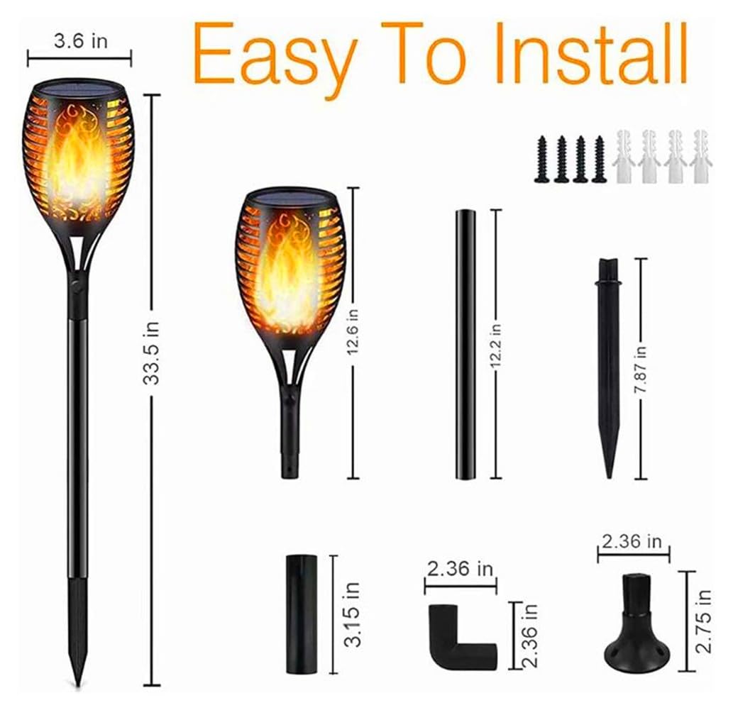 Lighteme Solar-LED-Flammenlampe, Rasenflamme, flackernde Fackel, Feuer im Freien, 96 LED-Leuchten, 4er-Pack