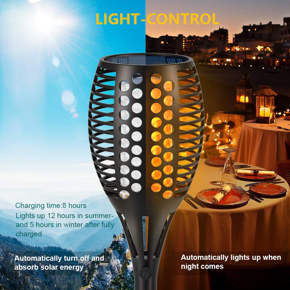 Lot de 4 lampes torches solaires à flammes vacillantes Lighteme pour l'extérieur, du crépuscule à l'aube, marche/arrêt automatique, 43 pouces