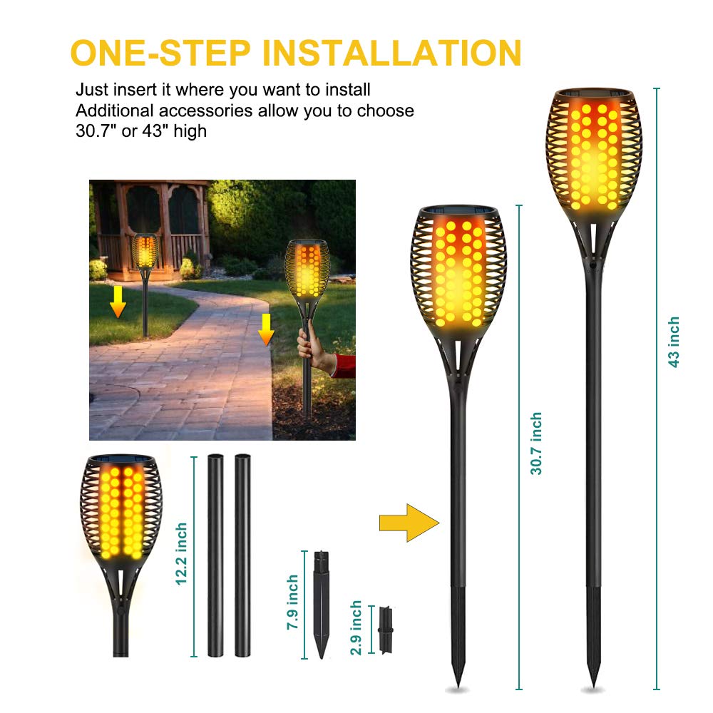 Lot de 4 lampes torches solaires à flammes vacillantes Lighteme pour l'extérieur, du crépuscule à l'aube, marche/arrêt automatique, 43 pouces