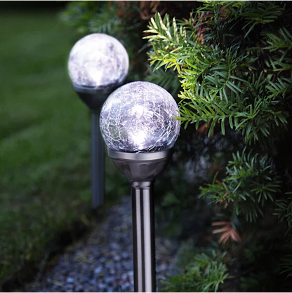 Lighteme Steel Solar Crackle Glass Ball PathWay LED - 8er-Pack
