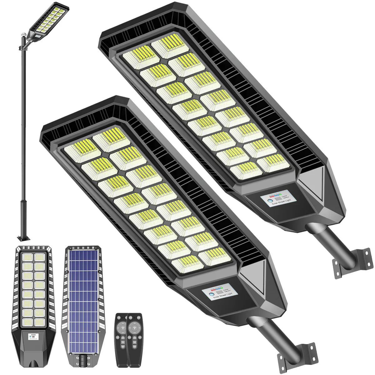 Lighteme 2er-Pack 1600 W Solar-Straßenlaternen für den Außenbereich, 90.000 Lumen, Dämmerung bis Morgengrauen, mit Fernbedienung und Bewegungssensor 