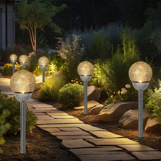Lighteme Steel Solar Crackle Glass Ball PathWay LED - 8er-Pack