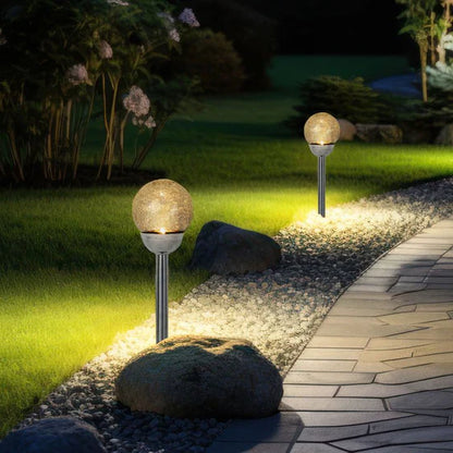 Lighteme Steel Solar Crackle Glass Ball PathWay LED - 8er-Pack