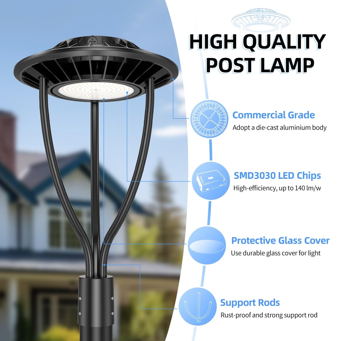 Lighteme 150W Hard Wire LED Post Top UFO Light 21,000LM, ETL Listed LED Post Lights with Photocell 5000K, IP65