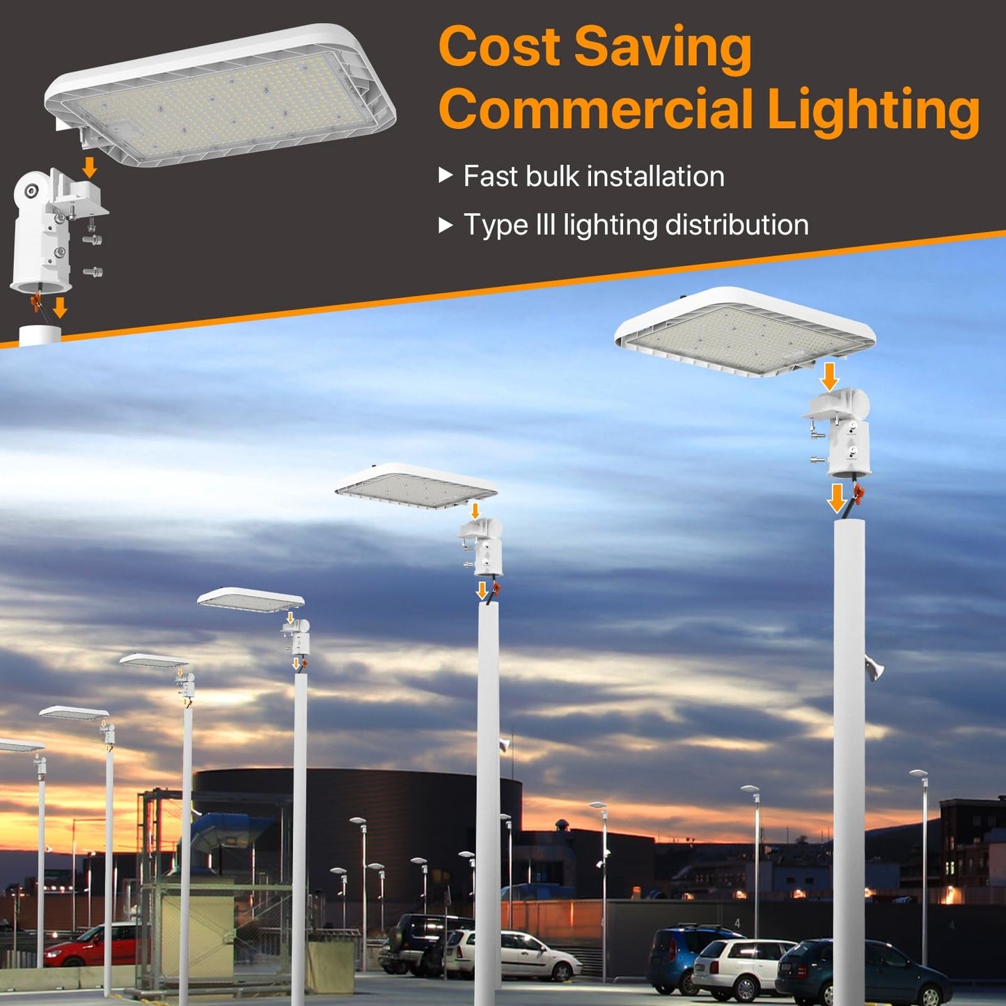 Lighteme 300W Hard Wire LED Street/Parking Lot Light, 45000LM Commercial Lighting with Slip Fitter Mount,IP65 5000K Dusk to Dawn Sensor