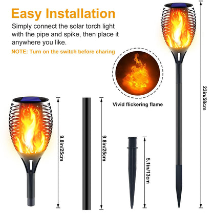 Lighteme Solar-LED-Flammenlampe, Rasenflamme, flackernde Fackel, Feuer im Freien, 96 LED-Leuchten, 4er-Pack
