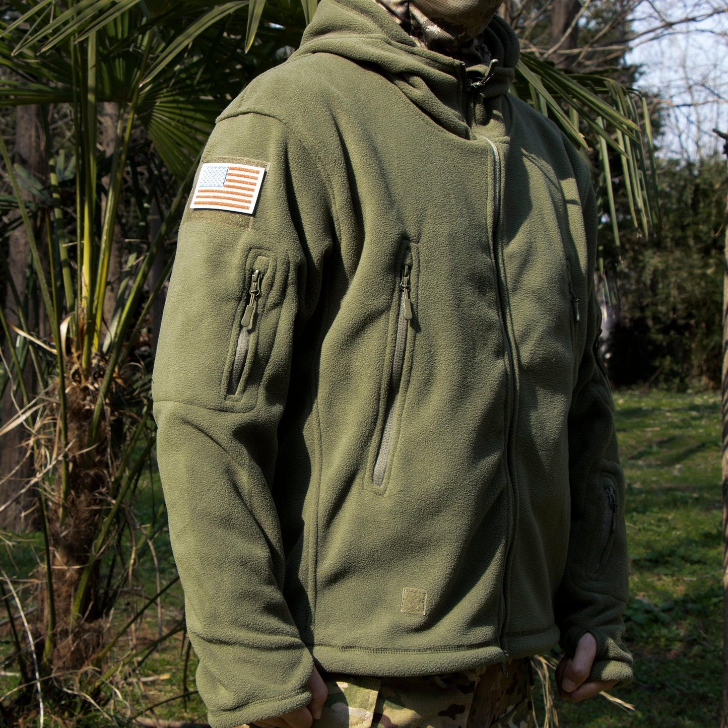 Lighteme Warmer Fleece-Mantel mit Kapuze für taktische Militärjacke