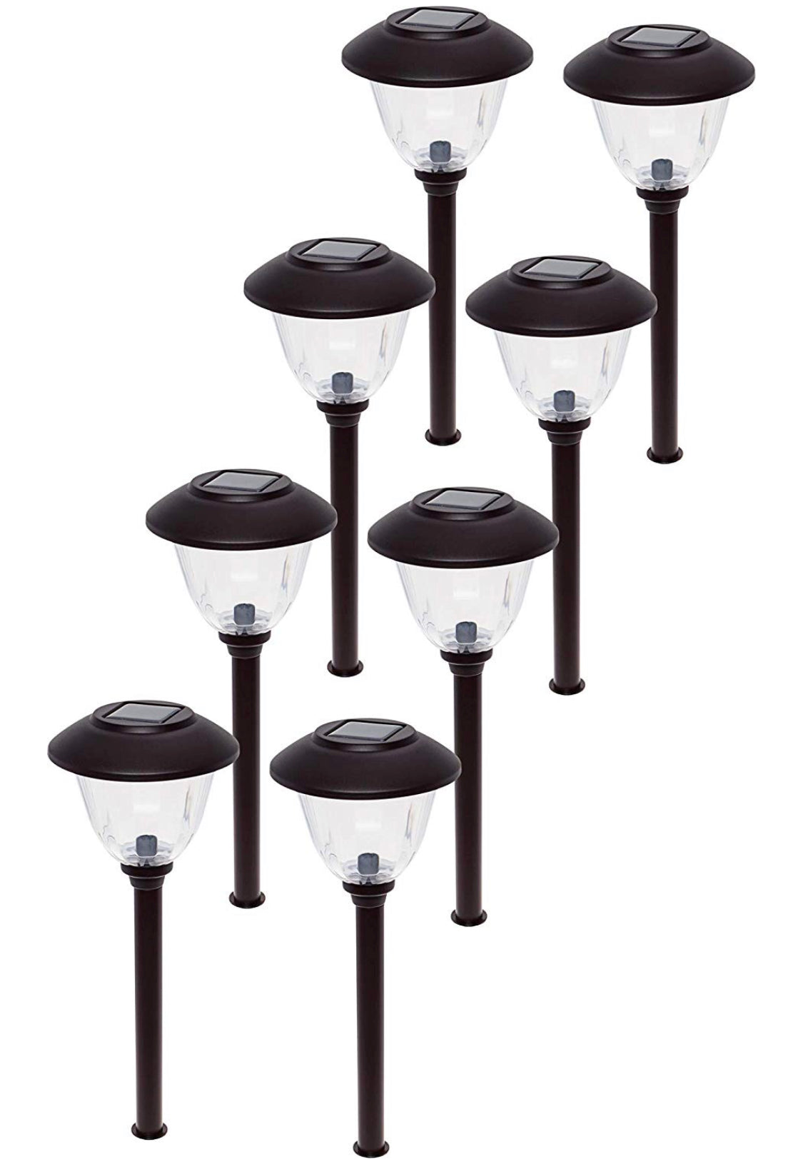 Lot de 8 lampes solaires LED Lighteme pour allées d'extérieur, en acier inoxydable, 15 lumens (noir).