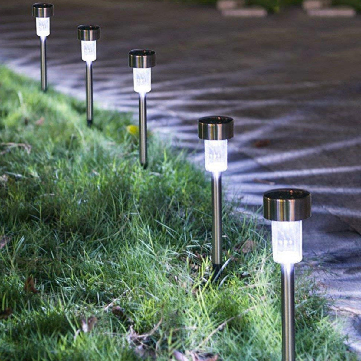 Lighteme Lot de 48 lampes solaires LED d'extérieur en acier inoxydable pour pelouse, jardin, paysage, allée