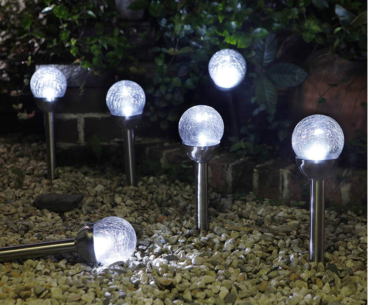 Lighteme Steel Solar Crackle Glass Ball PathWay LED - 8er-Pack