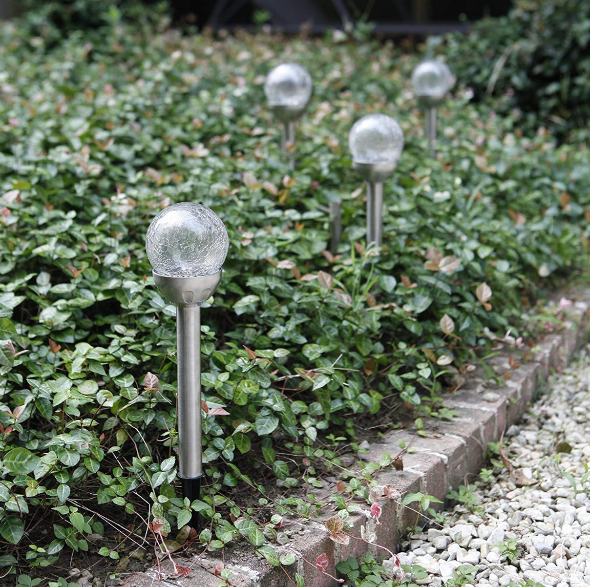Lighteme Steel Solar Crackle Glass Ball PathWay LED - 8er-Pack