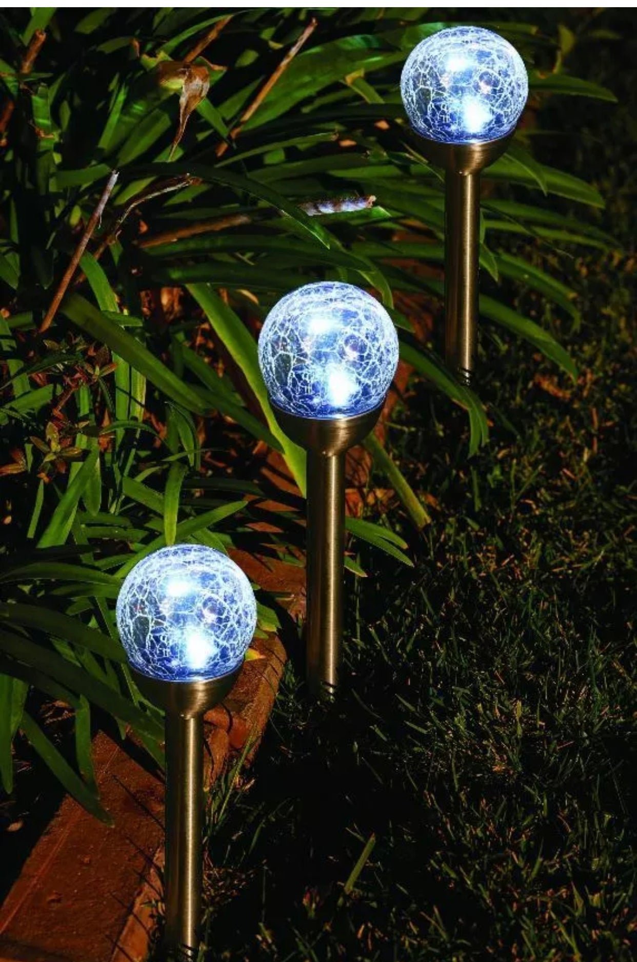 Lighteme Steel Solar Crackle Glass Ball PathWay LED - 8er-Pack