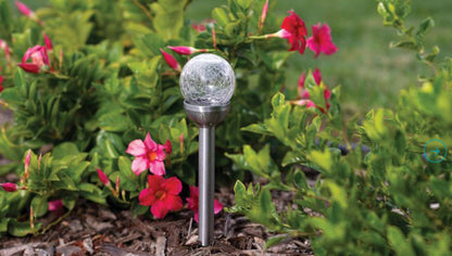 Lighteme Steel Solar Crackle Glass Ball PathWay LED - 8er-Pack