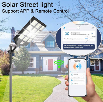 Lighteme 2000 W Solar-Straßenlaterne für den Außenbereich, 250.000 lm, 6500 K, mit mobiler App-Fernbedienung, Dämmerungs- bis Morgengrauen-LED-Bewegungssensor