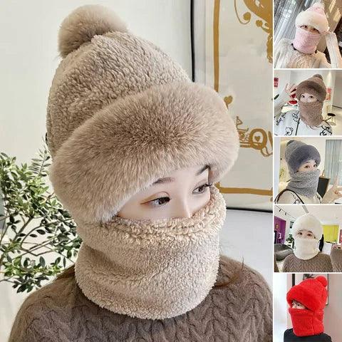 Lighteme Damen-Kombination aus Beanie und Schal mit Wackelkopfmuster