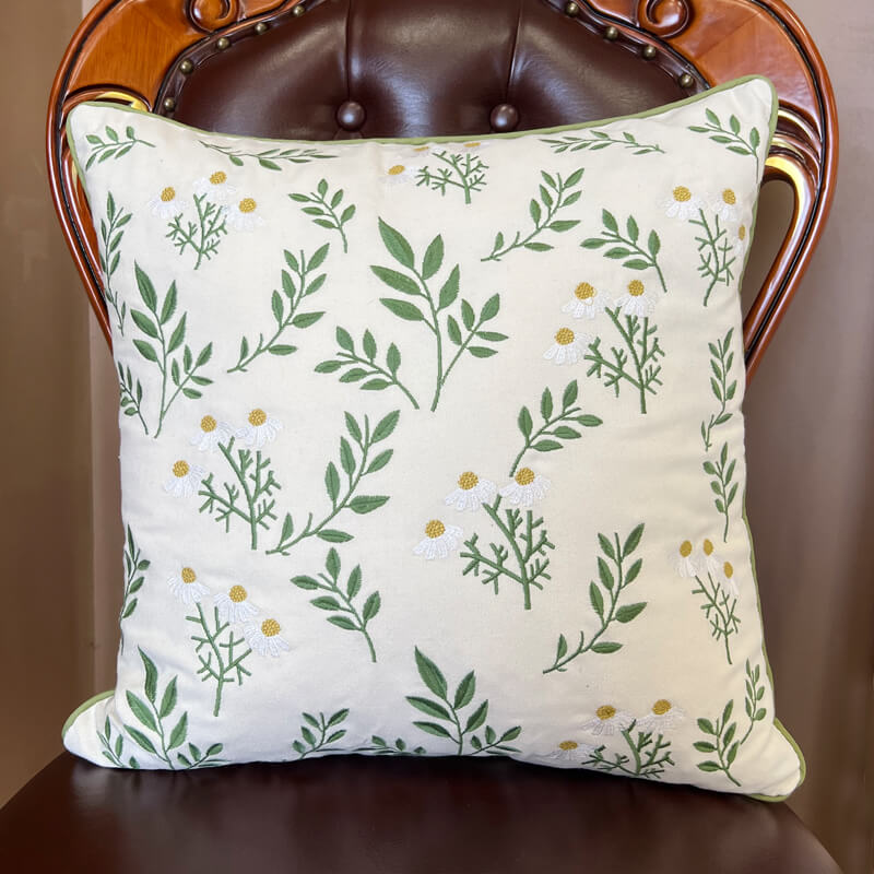Lighteme Leaf Embroidered Cotton Throw Pillow Cover