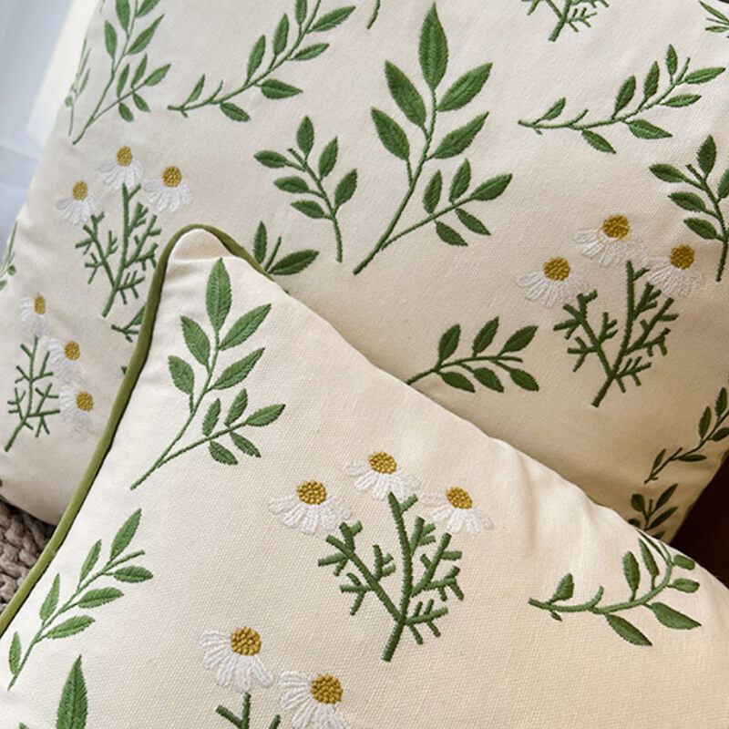 Lighteme Leaf Embroidered Cotton Throw Pillow Cover