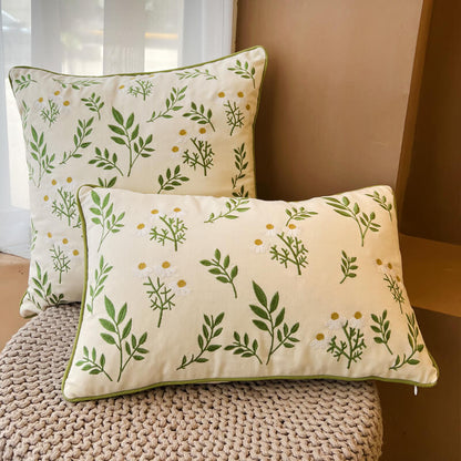 Lighteme Leaf Embroidered Cotton Throw Pillow Cover