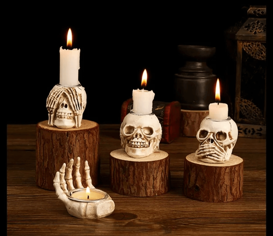 Ensemble de 3 bougeoirs en forme de crâne d'Halloween Lighteme