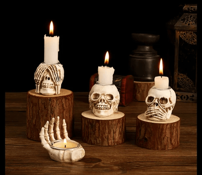 Ensemble de 3 bougeoirs en forme de crâne d'Halloween Lighteme