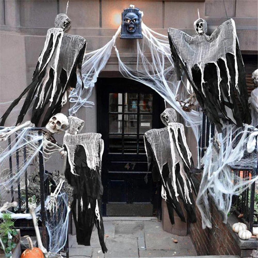 Crâne fantôme à suspendre pour Halloween avec gaze Lighteme