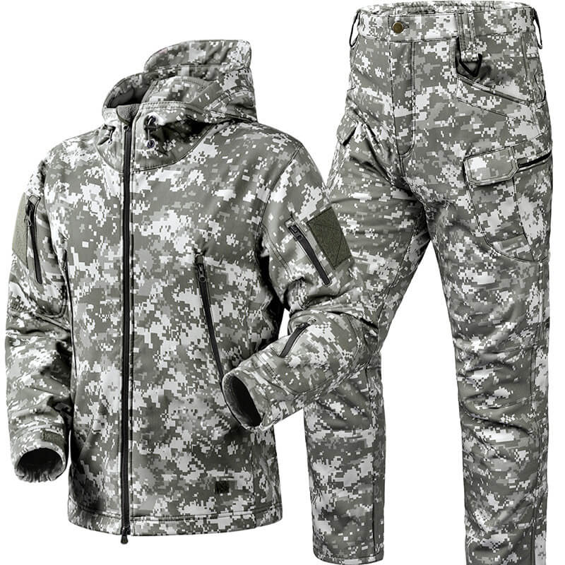 Lighteme Ruins Russian Camouflage Shark Skin Plus Velvet Waterproof Jacket Set