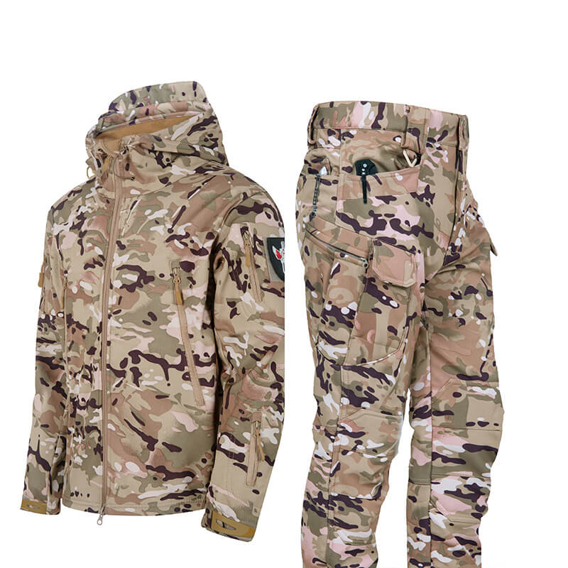 Lighteme Ruins Russian Camouflage Shark Skin Plus Velvet Waterproof Jacket Set