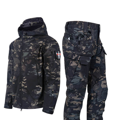 Lighteme Ruins Russian Camouflage Shark Skin Plus Velvet Waterproof Jacket Set