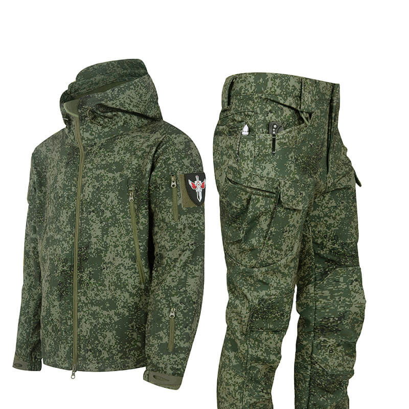Lighteme Ruins Russian Camouflage Shark Skin Plus Velvet Waterproof Jacket Set