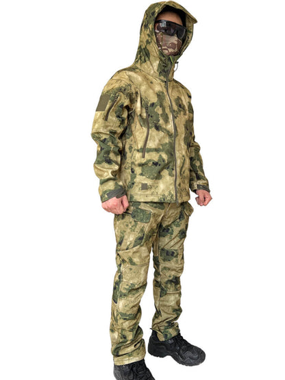 Lighteme Ruins Russian Camouflage Shark Skin Plus Velvet Waterproof Jacket Set