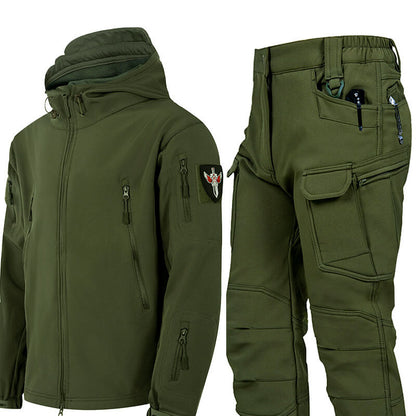 Lighteme Ruins Russian Camouflage Shark Skin Plus Velvet Waterproof Jacket Set