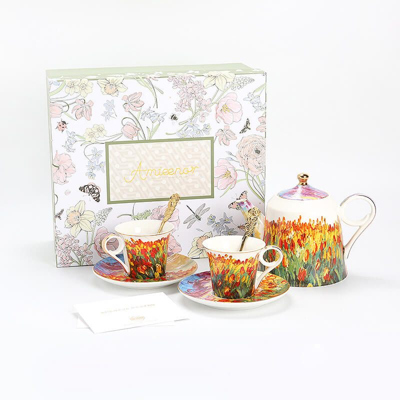 Lighteme Oil Painting Tulip Ceramic Teapot Set