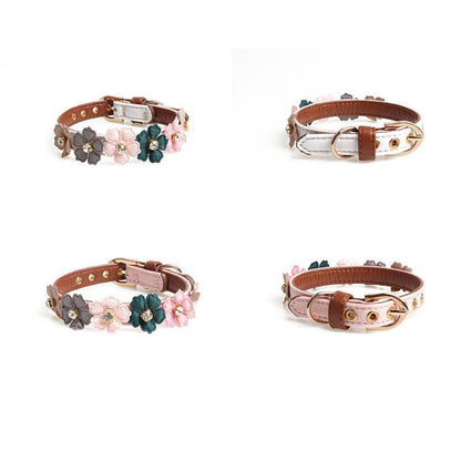 Lighteme PU Flower Design Dog Neck Strap (4 colors & 2 sizes)