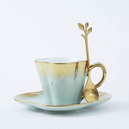 Lighteme Petal Gold Edge Ceramic Cup and Saucer