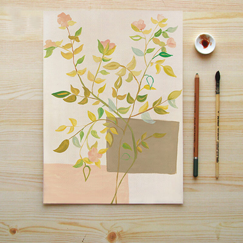 Peinture sur toile représentant une plante et une fleur de Lighteme
