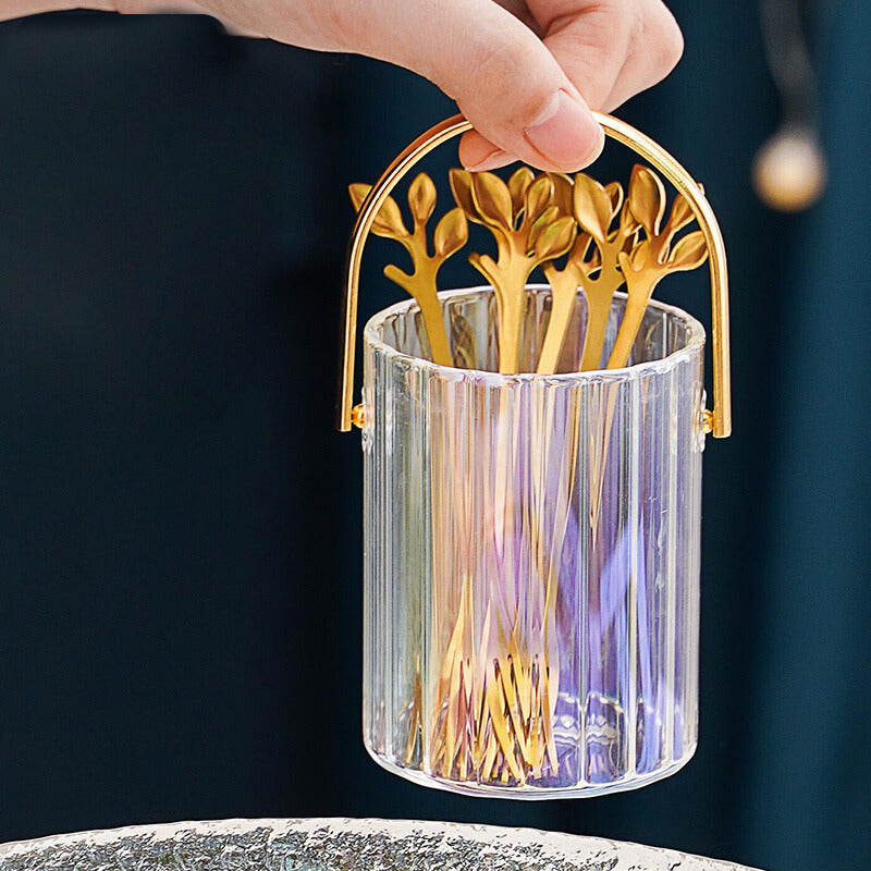 Bocal de rangement portable en verre Lighteme pour fourchettes et cuillères à dessert