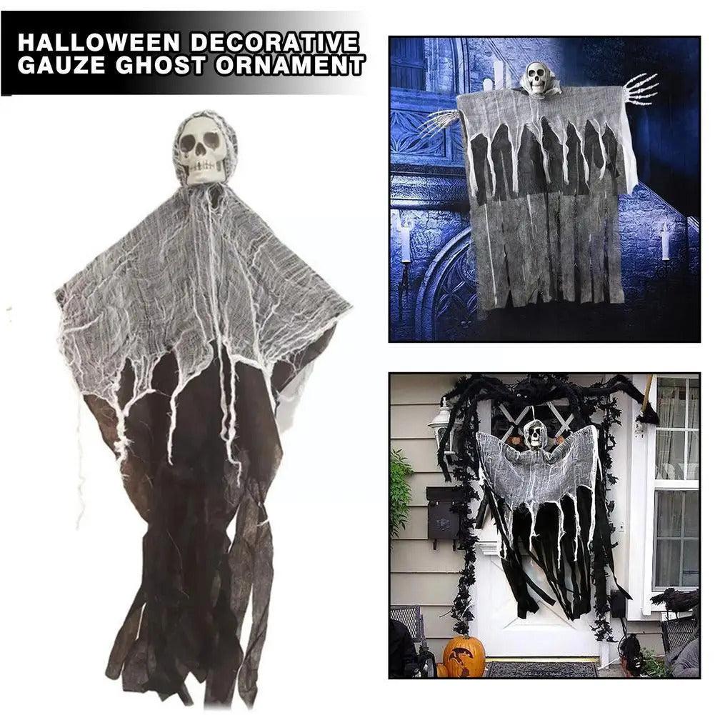 Crâne fantôme à suspendre pour Halloween avec gaze Lighteme