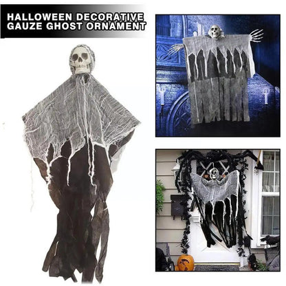 Crâne fantôme à suspendre pour Halloween avec gaze Lighteme