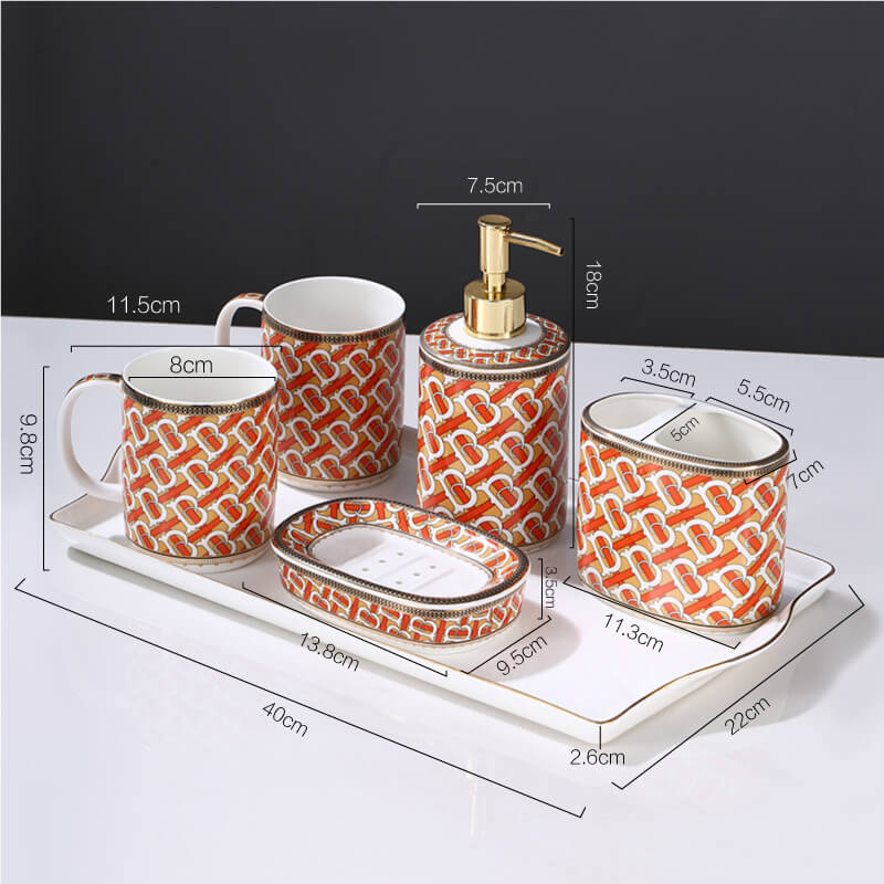 Lighteme Red Gilt Ceramic Bathroom Set