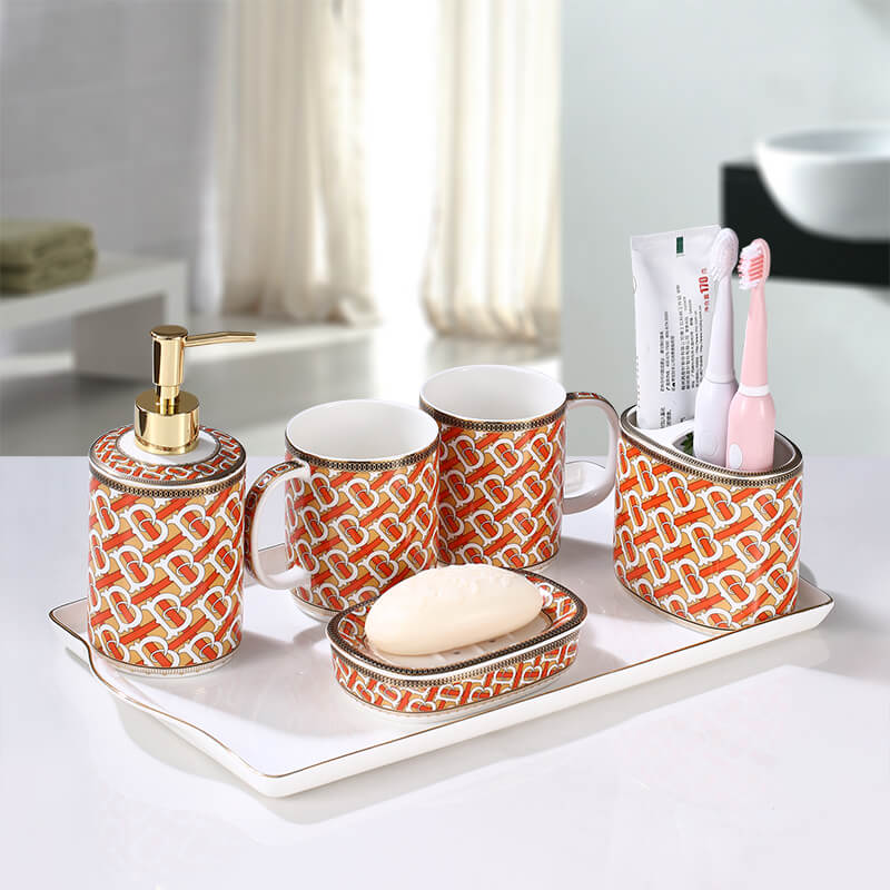 Lighteme Red Gilt Ceramic Bathroom Set