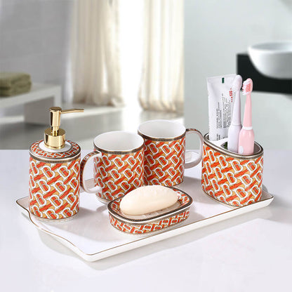 Lighteme Red Gilt Ceramic Bathroom Set