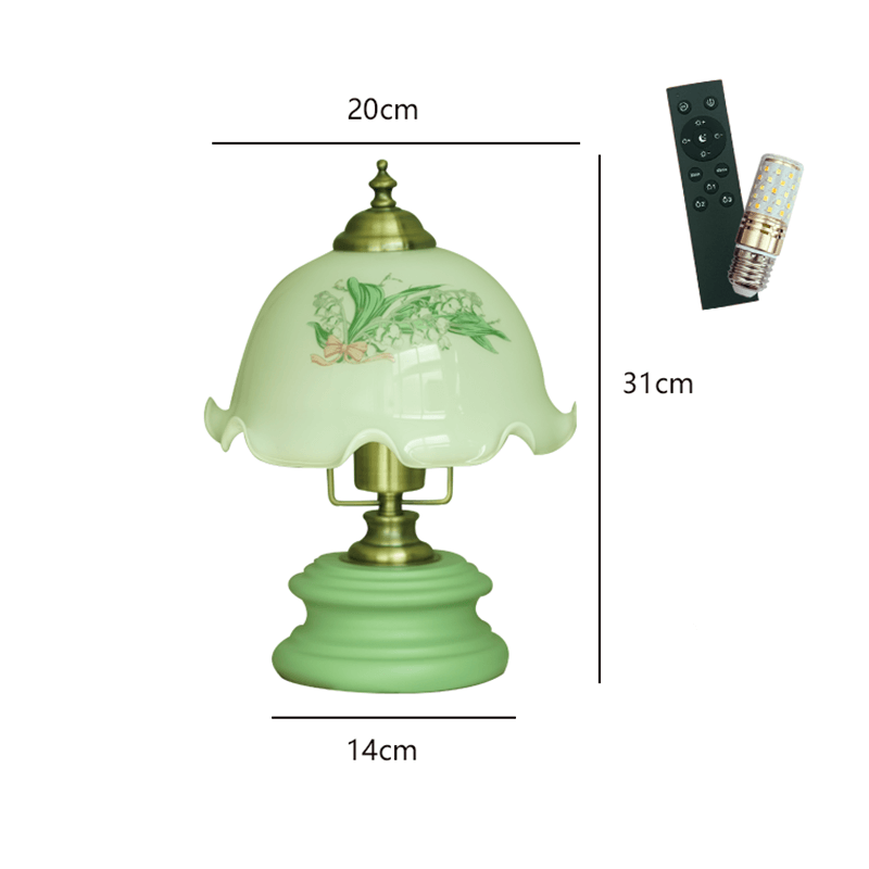 Lampe de table rétro en verre à motif floral Lighteme