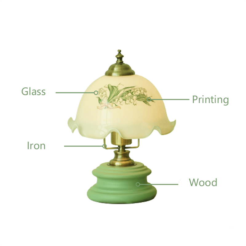 Lampe de table rétro en verre à motif floral Lighteme