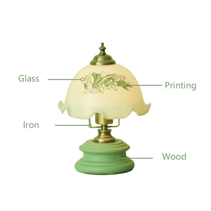 Lampe de table rétro en verre à motif floral Lighteme