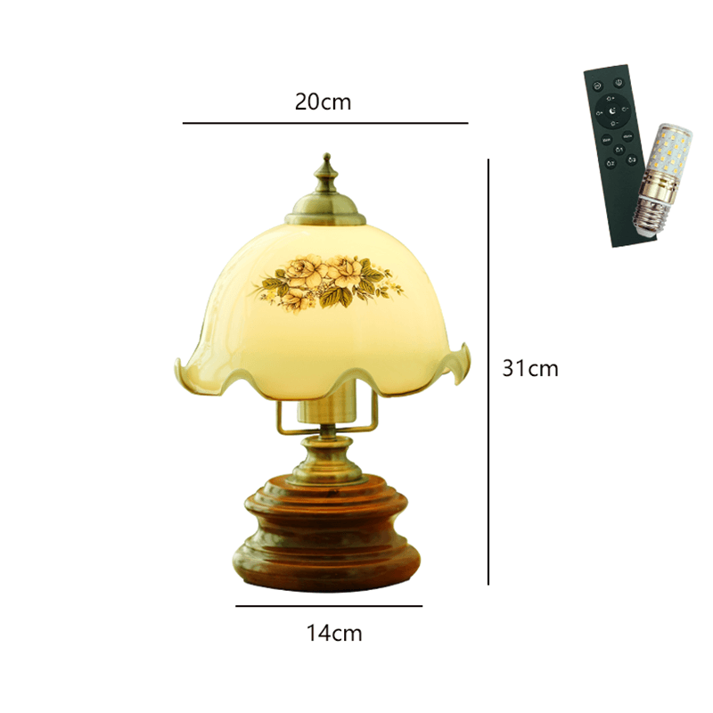 Lampe de table rétro en verre à motif floral Lighteme